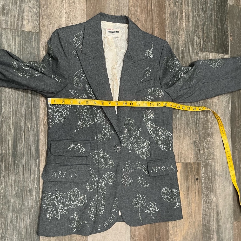 Zadig & Voltaire Women's Size 36 Grey Venus Paisley-embellished Blazer $798 - Picture 13 of 16